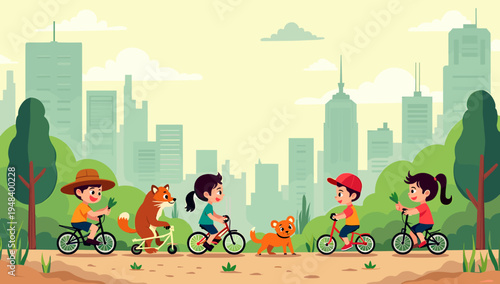 A cheerful illustration of a young boy riding a bicycle and proudly holding a fresh carrot, ideal for representing healthy living, farming, or childre