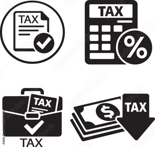 Finance tax calculation and payment concept collection with accounting and revenue objects