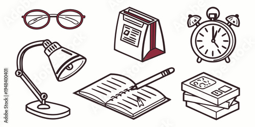 study and office supplies on a white background Vector