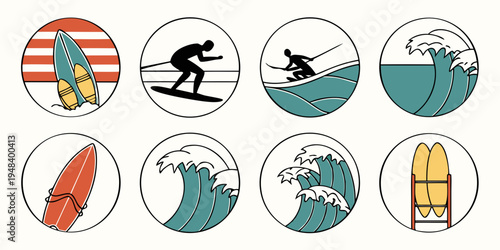 a collection of surfboard icons in different colors and designs Vector
