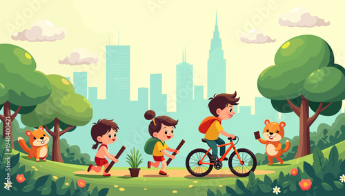 A whimsical illustration of a happy squirrel in a lush forest. Ideal for children's books, educational content, or a lighthearted branding project.