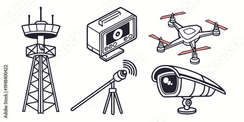 a collection of surveillance and security devices Vector