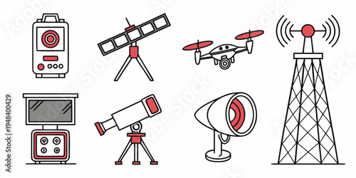 collection of various communication and surveillance devices Vector