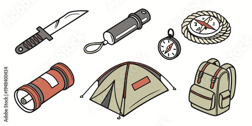 camping gear and accessories for outdoor adventure Vector