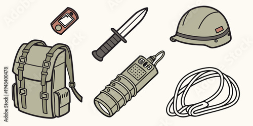 military gear and equipment for soldiers Vector