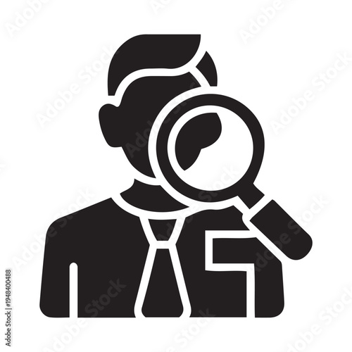 Magnifying glass over a person's face, search and analysis icon