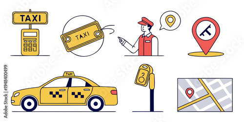 a set of taxi related icons and symbols Vector