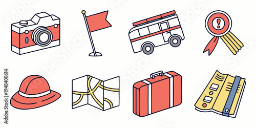 a collection of travel and photography related icons Vector