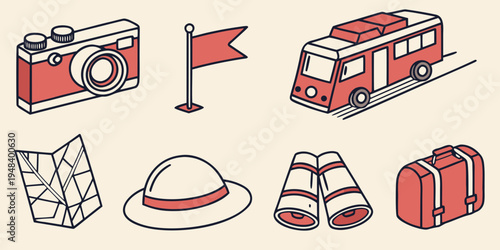 a collection of travel related objects on a white background Vector
