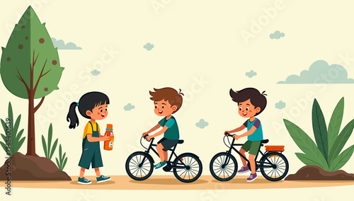 A heartwarming illustration of a young girl near a tree evokes feelings of serenity and childhood wonder. Ideal for use in children's books, education