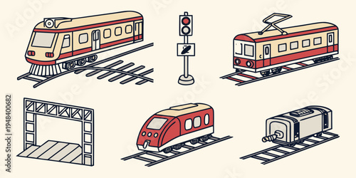 a set of toy train cars and tracks Vector