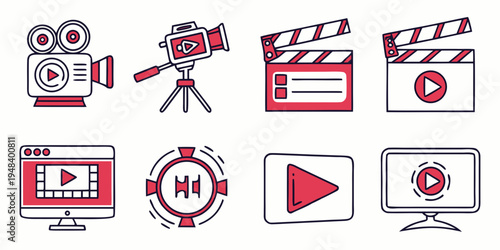 a set of video production and playback icons Vector