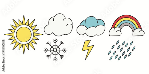 a set of six weather icons for different conditions Vector