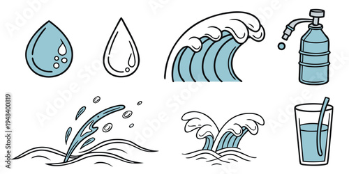a set of water icons in various forms and shapes Vector