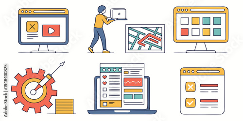 a collection of web design and development concepts Vector