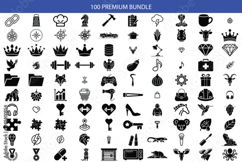100 premium vector icons: food, business, technology, lifestyle and more