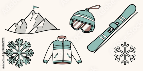 Snowboarding and skiing equipment on white background Vector