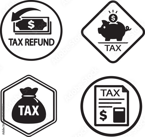 Business tax finance concept collection with payment calculation and revenue documentation