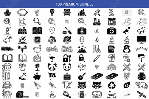 100 premium vector icons: technology, business, nature, lifestyle and more