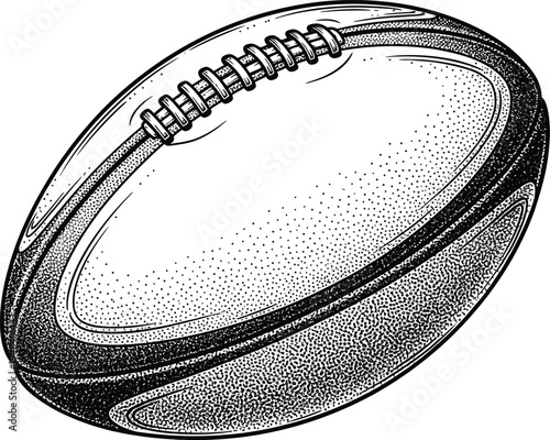 classic American football, rendered in a stippled black , sport, game, illustration, drawing