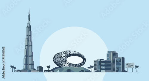 burj khalifa future museam dubai famous places vector background