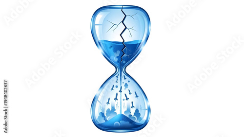 Cracked Blue Glass Hourglass with Falling Missile Arrows