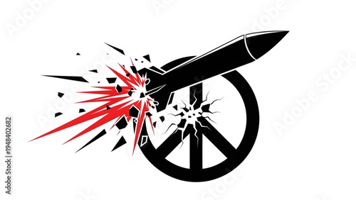 Missile Explosion Impact on Peace Sign with Red Splash Effect