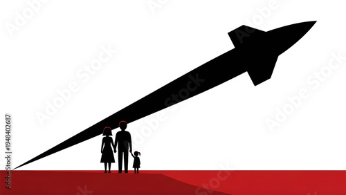 Family Silhouettes Under Threat of Missile Shadow War Illustration
