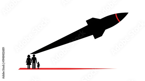 Giant Missile Shadow Over Small Human Silhouettes War Concept