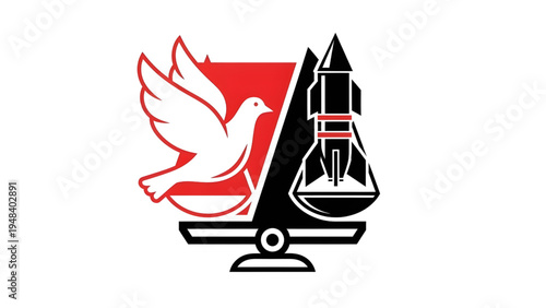 War and Peace Concept Symbol with White Dove and Rocket Silhouette
