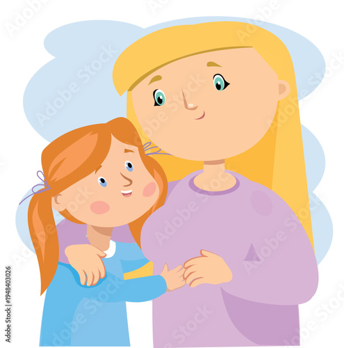 Happy young mother hugging her little daughter, loving family portrait.