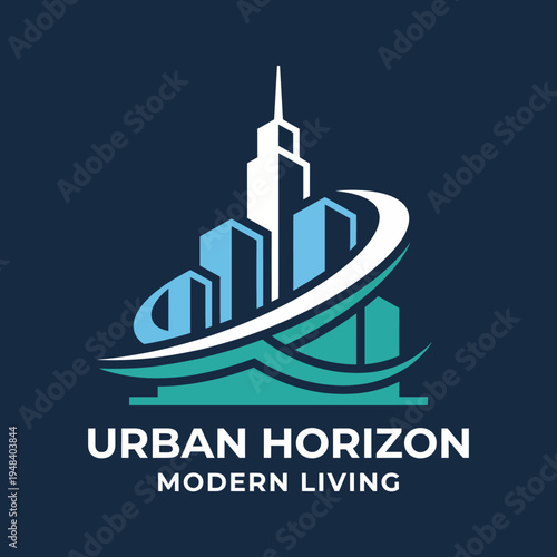 The Urban Horizon logo depicts a modern city skyline, representing urban living and offering a glimpse into contemporary lifestyle. Ideal for real estate and urban development themes.