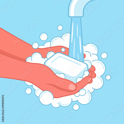 This image depicts the act of washing hands with soap under running water, illustrating the importance of hygiene and cleanliness in everyday life to prevent illness.