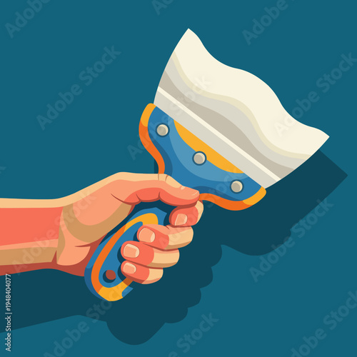 A colorful hand-held scraper signifies preparation for a painting project, symbolizing creativity, handiwork, and the rewarding nature of home improvements.