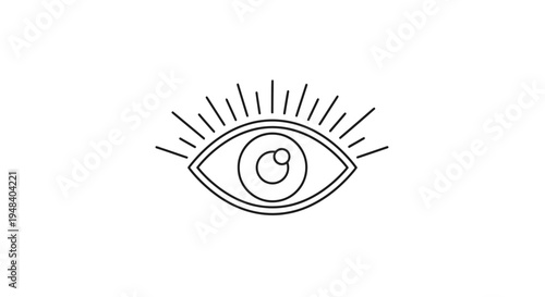 Minimalist line art eye with radiating lines, isolated white background