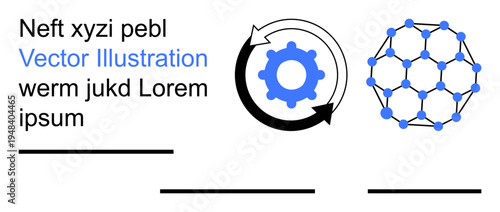 Technology, innovation, process optimization, engineering concepts, data flow, molecular science. Abstract gear icon with circular arrows and a molecular structure. Technology and process