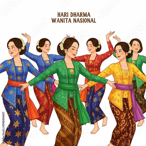 Traditional HARI DHARMA Wanita Nasional dancers in colorful kebaya outfits performing