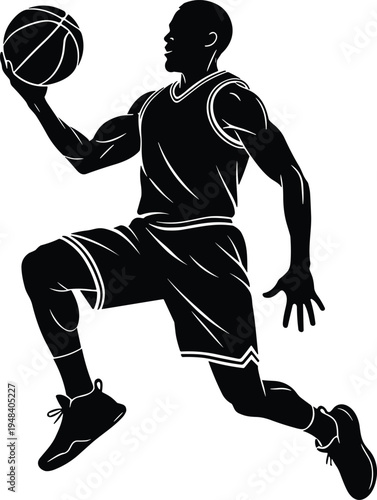 Basketball Player Layup Silhouette Illustration Vector Featuring Dynamic Sports Design, Athletic Symbol, and Marketplace Success for Creative Projects