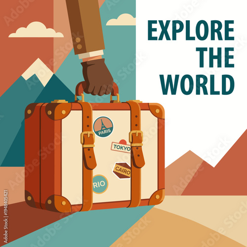 This captivating illustration of a vintage suitcase conveys the essence of adventure and the excitement of exploring new destinations around the globe.