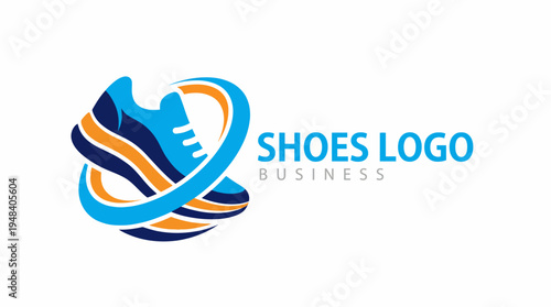 A vibrant blue shoe logo symbolizing athleticism and movement, ideal for footwear business branding or design. It includes artistic curves and colors to attract attention.