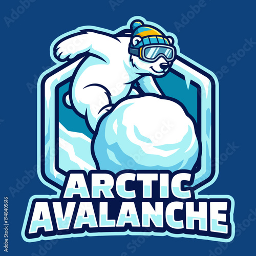An animated polar bear sliding down a snowball in a vibrant blue background, perfect for winter or adventure-themed projects. It conveys a sense of fun and excitement.