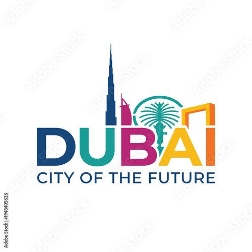 The logo showcases Dubai's iconic skyline, emphasizing its status as a city of luxury and innovation while highlighting the Burj Khalifa and Palm Jumeirah's landmarks.