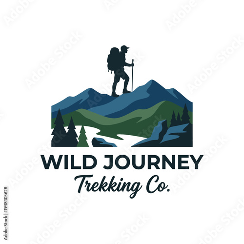 The logo captures the essence of adventure with a hiker and majestic mountain backdrop, representing outdoor exploration and the sense of freedom in nature.