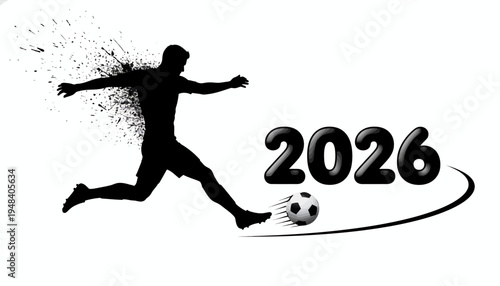 Soccer player kicks ball with motion effect for 2026 Sports event