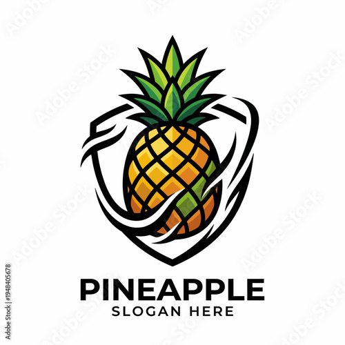 This vibrant logo presents a pineapple surrounded by a protective shield, conveying freshness and vitality, perfect for businesses in the food or wellness sectors.