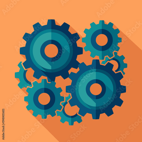 This image showcases a set of overlapping gears in a modern design style, representing mechanics, efficiency, and innovation in technology and engineering fields.