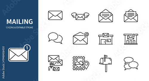 Email icons representing communication, mail delivery, and customer service