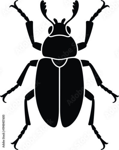 Stag beetle insect silhouette vector illustration featuring detailed mandible and leg structures for biology 