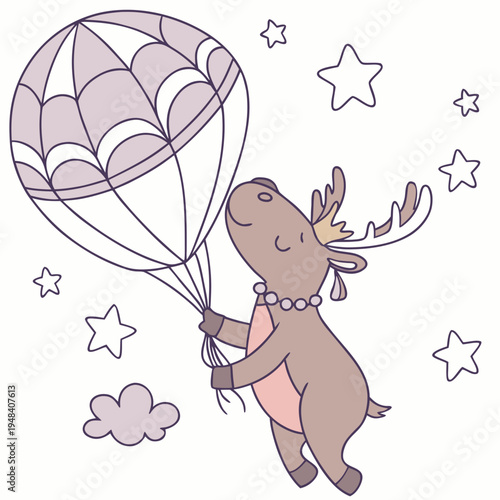 Cute SVG of a Content Moose in Dreamland colors, featuring with a tiny crown in a Fantasy dream setting