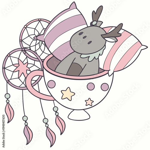 Creative SVG: Playful Moose with in a teacup in a Dreamland colored Fantasy dream theme